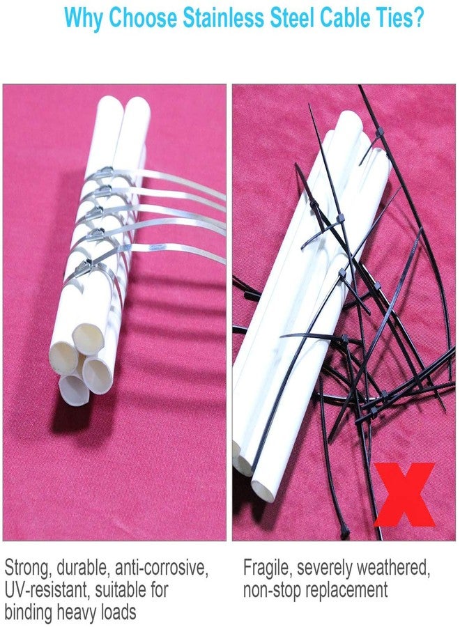 ADD GEAR أربطة كابلات ذاتية القفل من الفولاذ المقاوم للصدأ (316) من ADD GEAR، غلاف عادم، أربطة كابلات معدنية متعددة الأغراض، أربطة كابلات قفل يدوية الصنع - (260 مم / 10 بوصات) (10) - Image 5